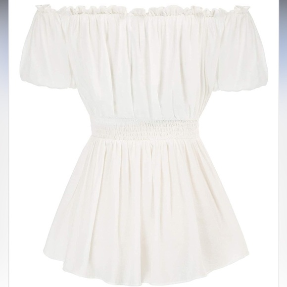 SCARLET DARKNESS Renaissance Medieval Pirate Shirring Steampunk Top White Size L - Picture 2 of 12